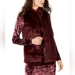 Michael Kors Merlot Wine Soft Faux Fur Vest Sleeveless Jacket